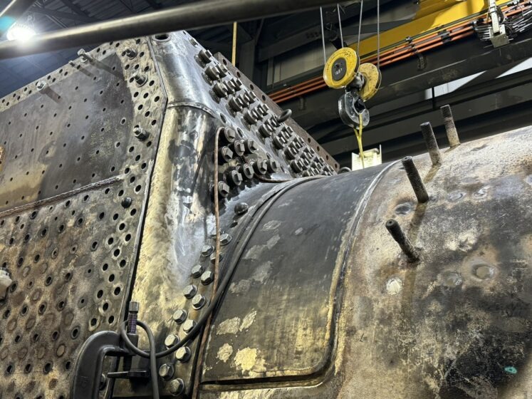 The throat sheet clamped and supported in place as part of the test fitting.