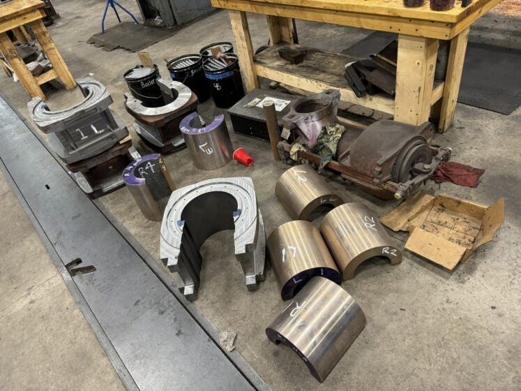 The new and reconditioned driving boxes as well as the new crown brass. All were machined in-house.